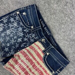 Knox Rose Womens Size 8/29 American Flag Sequin Denim Midi Shorts Patriotic